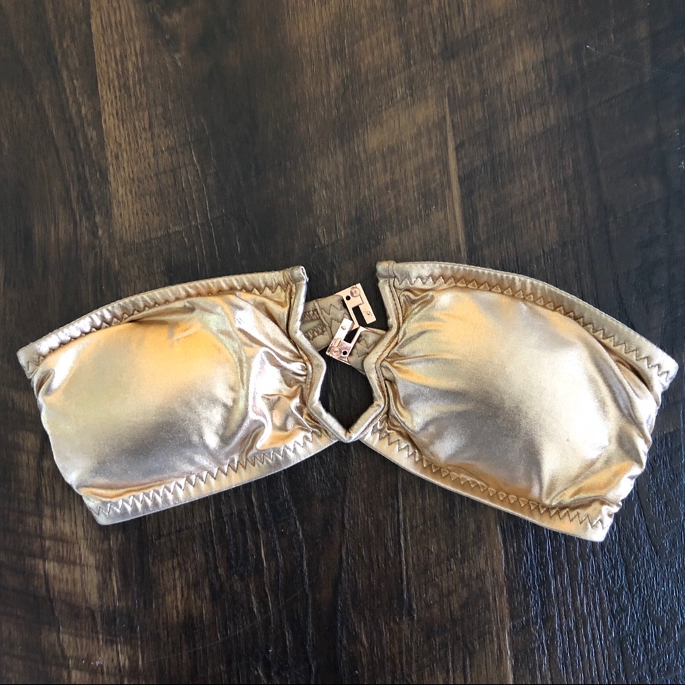 H&M Gold Metallic Bikini Top Bandeau XS